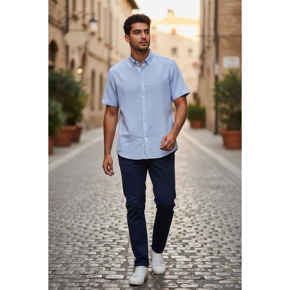 Robert Graham Men’s Size XL Shirt Linen Cotton Blend Modern Americana  Blue